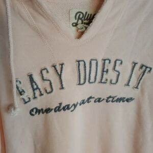 Women's Peach & Grey easy does it" sweat shirt hoodie  SZ Med.